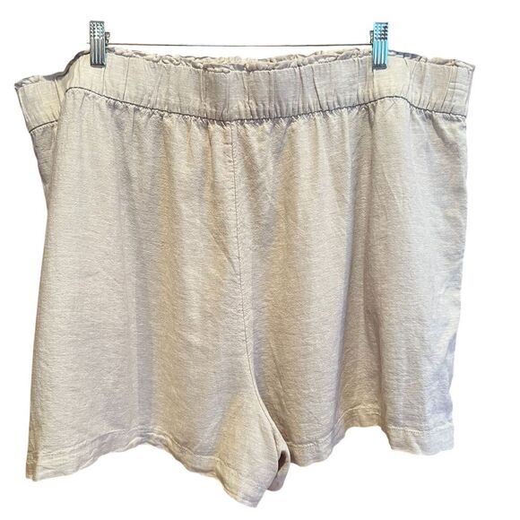 Sonoma Linen‎ Blend High Waist Shorts Womens 2X Creamy Tan Elastic Waist Pockets - Picture 4 of 9
